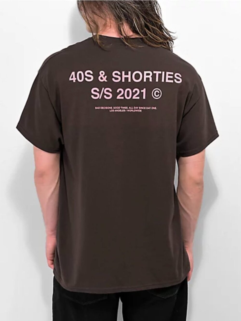 40s & Shorties Brown Logo T-Shirt Pink Script Streetwear XL (46-48)